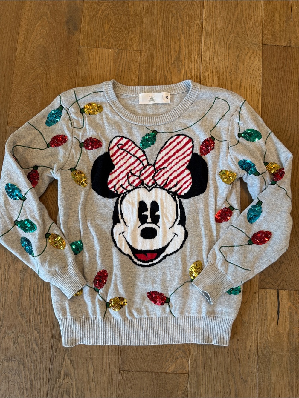 Disney Minnie Mouse Sequined Christmas Lights Sweater - S